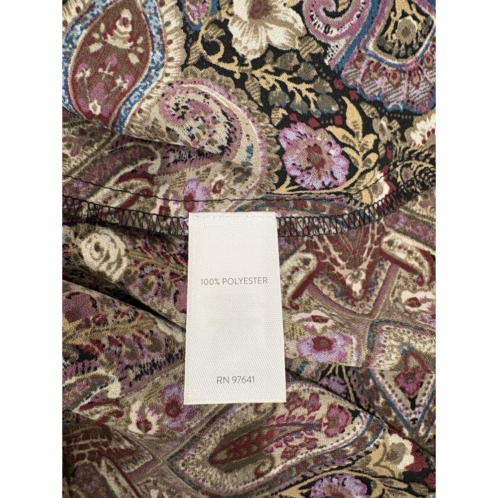 J Jill Blouse Sz M Purple‎ Brown Paisley Tunic Flares Sleeve Boho Cottage - Picture 8 of 9